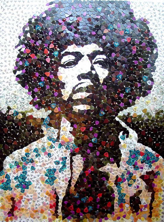 Un portrait de Jimi Hendrix avec 5000 Médiators 1
