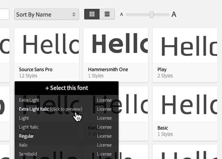Adobe Edge Web Fonts selection