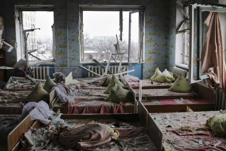 epa04986316 YEARENDER 2015 JANUARY A general view of the kindergarten No9 which was shelled in Debaltseve, Donetsk area, Ukraine, 22 January 2015. The violence in eastern Ukraine surged again amid reports that government troops gave up Donetsk airport after months of fighting against pro-Russian separatists. EPA/ANASTASIA VLASOVA