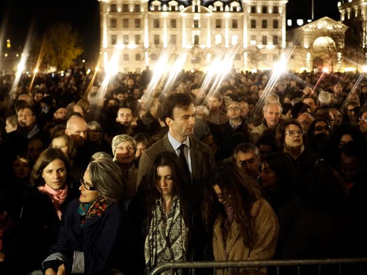 FRANCE. Paris. November 15, 2015. People gather at the cathedrale Notre Dame for a Mass for the victims of the Paris terroriste attack.