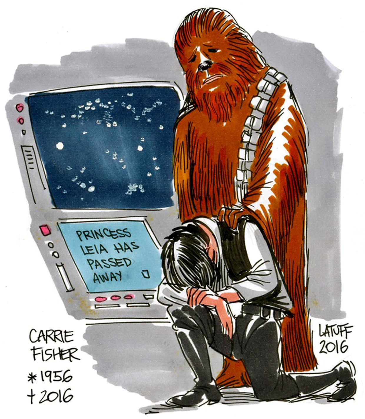 Les hommages en illustrations de Carry Fisher ou Princesse Leia dans StarWars 19
