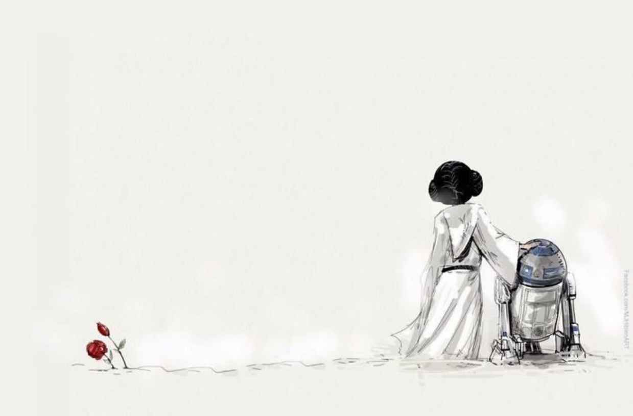 Les hommages en illustrations de Carry Fisher ou Princesse Leia dans StarWars 8